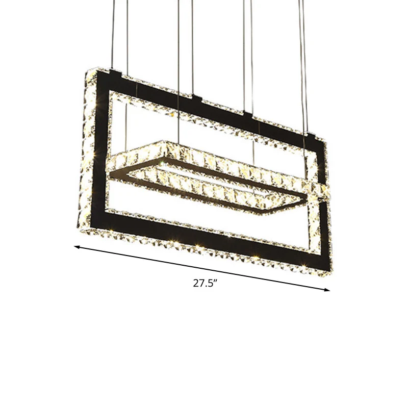 Roestvrijstalen rechthoekige plafondhanglamp Eigentijds K9-kristallen LED-kroonluchterlicht, warm/wit/3 kleurenlicht Clear...