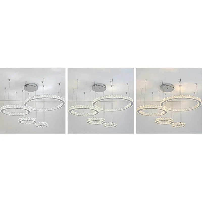 Roestvrijstalen ring LED-multi-plafondlamp Moderne kristallen ophangverlichting voor de woonkamer Clearhalo