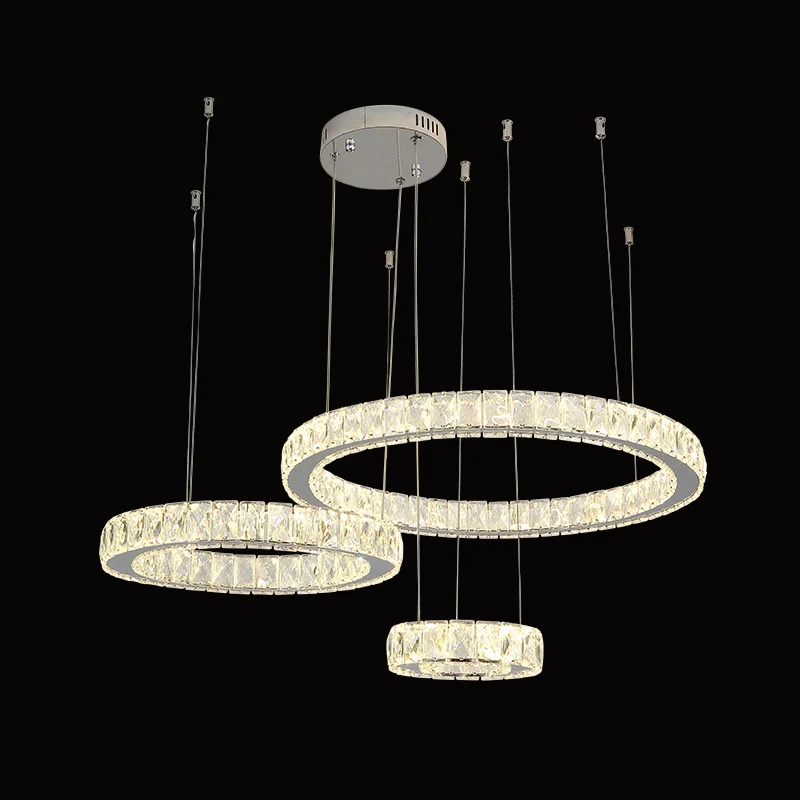 Roestvrijstalen ring LED-multi-plafondlamp Moderne kristallen ophangverlichting voor de woonkamer Clearhalo