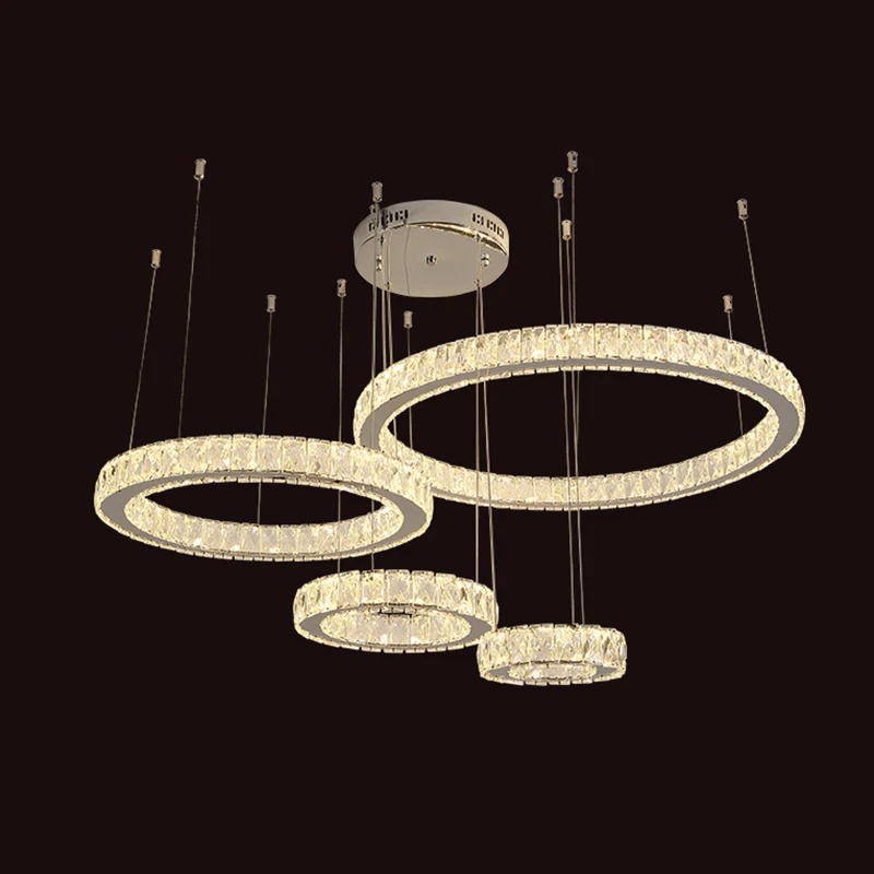 Roestvrijstalen ring LED-multi-plafondlamp Moderne kristallen ophangverlichting voor de woonkamer Clearhalo
