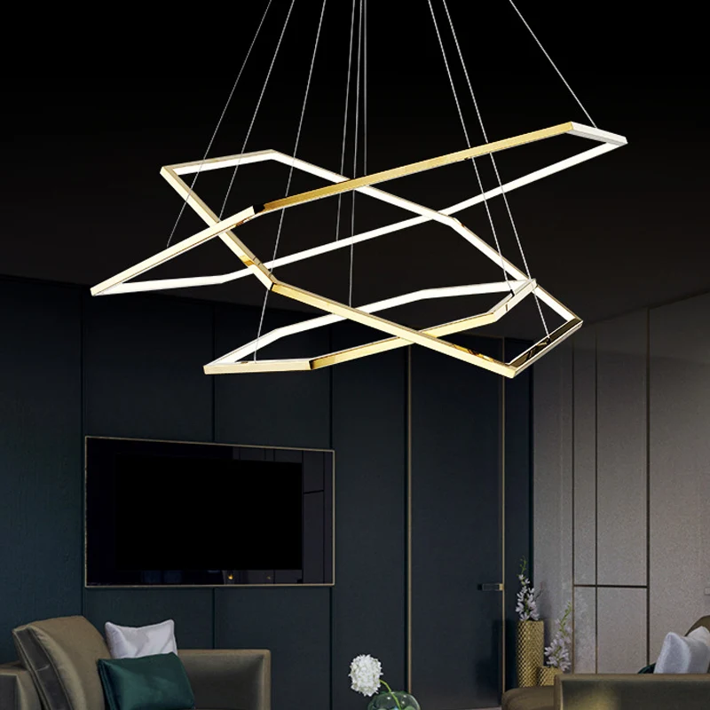 Roestvrijstalen zeshoekige LED-kroonluchter postmoderne 3-lichts gouden hanglamp warm/wit licht Clearhalo