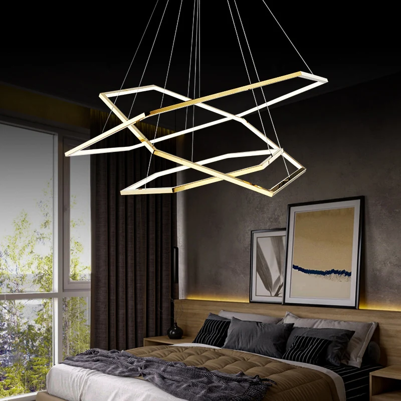 Roestvrijstalen zeshoekige LED-kroonluchter postmoderne 3-lichts gouden hanglamp warm/wit licht Clearhalo