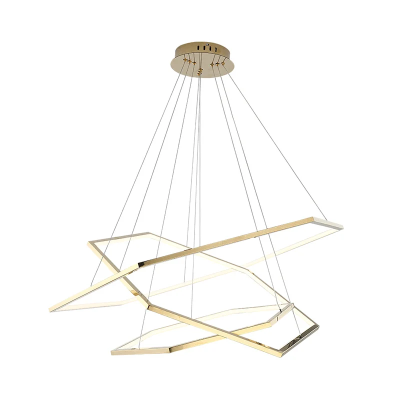 Roestvrijstalen zeshoekige LED-kroonluchter postmoderne 3-lichts gouden hanglamp warm/wit licht Clearhalo