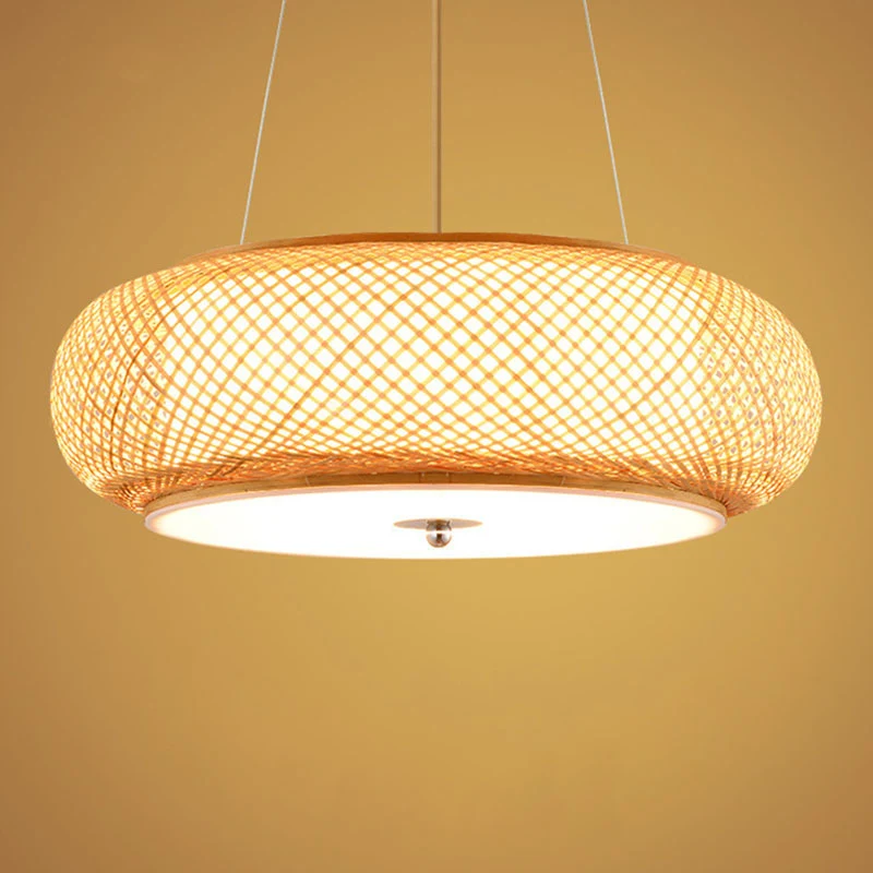 Rond hangend lichtarmatuur Azië Bamboe 1 lamp Woonkamer Plafondhanger hout Clearhalo