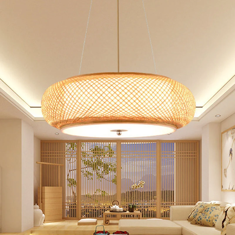 Rond hangend lichtarmatuur Azië Bamboe 1 lamp Woonkamer Plafondhanger hout Clearhalo