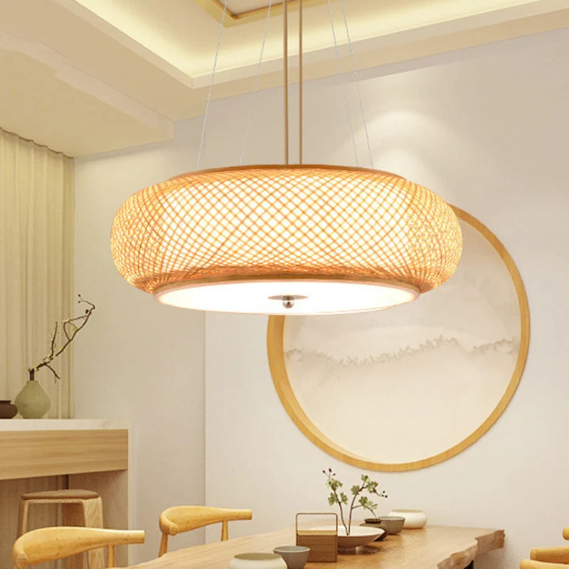 Rond hangend lichtarmatuur Azië Bamboe 1 lamp Woonkamer Plafondhanger hout Clearhalo
