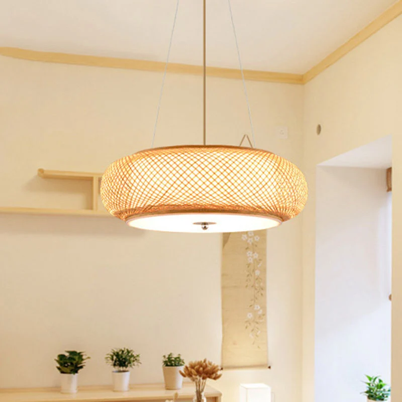 Rond hangend lichtarmatuur Azië Bamboe 1 lamp Woonkamer Plafondhanger hout Clearhalo
