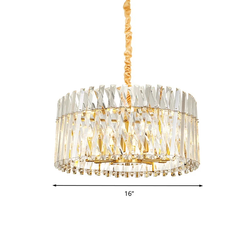 Ronde driezijdige kristallen staaf hangende lichtarmatuur postmoderne 8/10 lichten gouden kroonluchterlamp Clearhalo