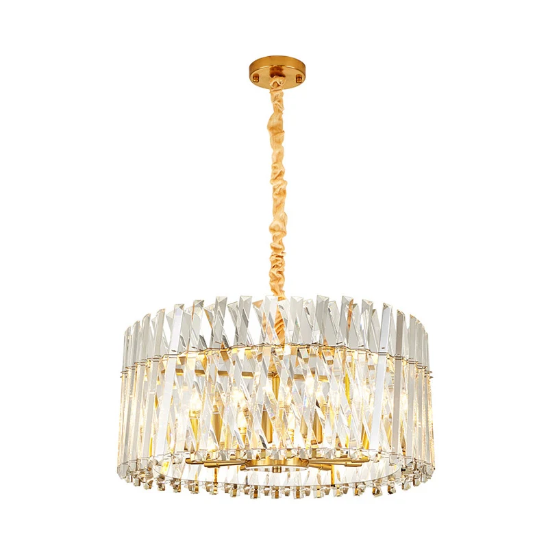 Ronde driezijdige kristallen staaf hangende lichtarmatuur postmoderne 8/10 lichten gouden kroonluchterlamp Clearhalo