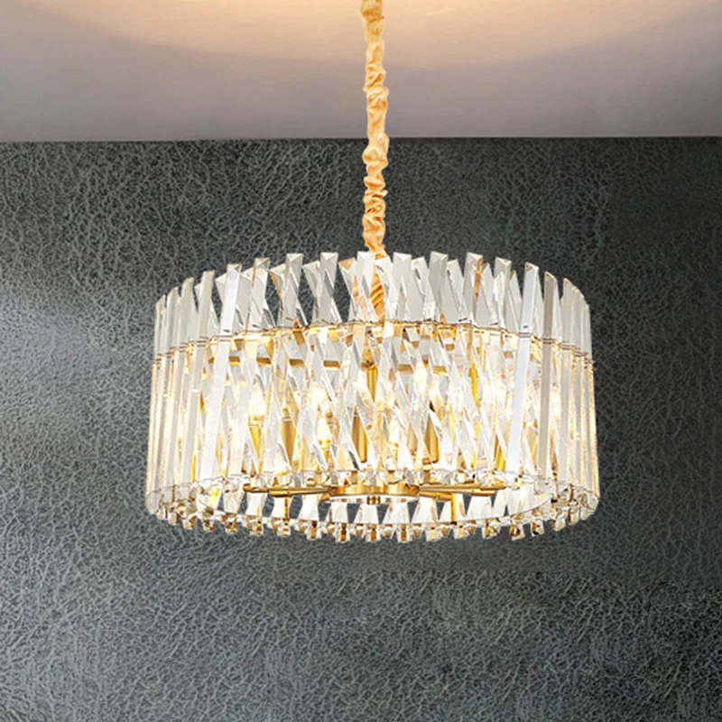 Ronde driezijdige kristallen staaf hangende lichtarmatuur postmoderne 8/10 lichten gouden kroonluchterlamp Clearhalo