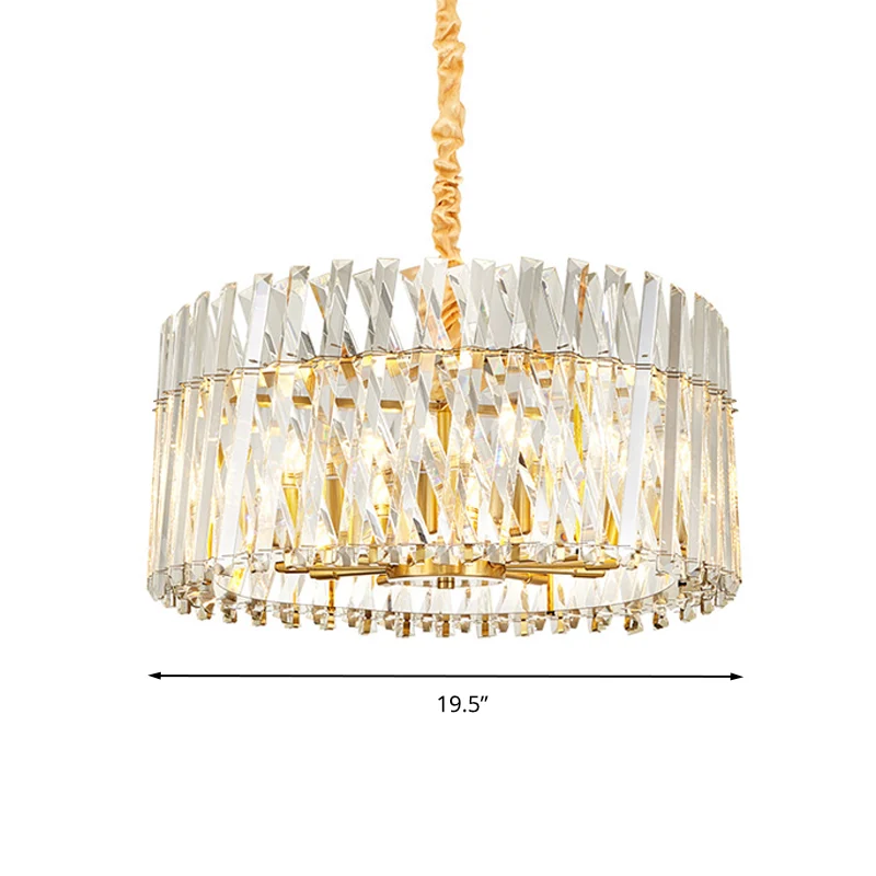 Ronde driezijdige kristallen staaf hangende lichtarmatuur postmoderne 8/10 lichten gouden kroonluchterlamp Clearhalo