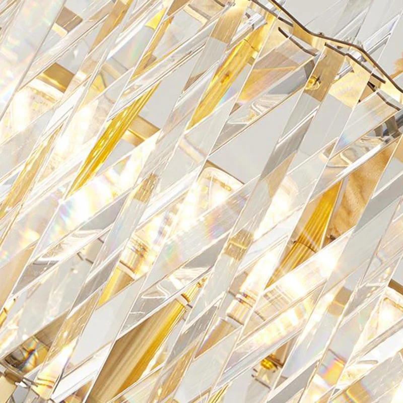 Ronde driezijdige kristallen staaf hangende lichtarmatuur postmoderne 8/10 lichten gouden kroonluchterlamp Clearhalo