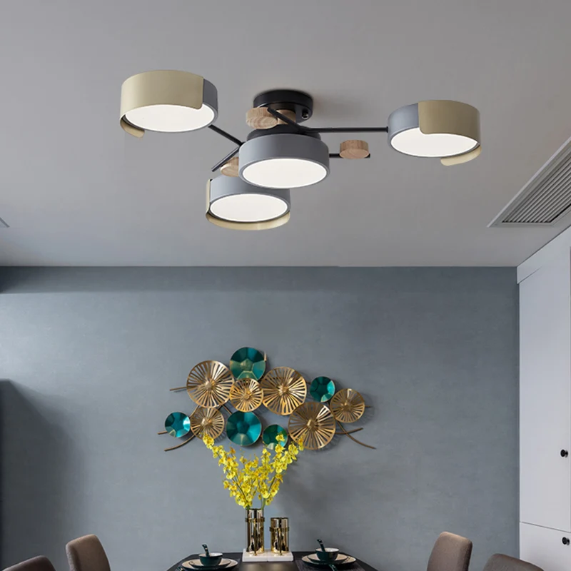 Ronde eetkamer semi-inbouw licht acryl 4-kops Scandinavisch LED-plafondarmatuur grijs Clearhalo