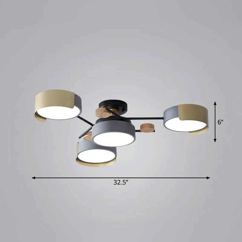 Ronde eetkamer semi-inbouw licht acryl 4-kops Scandinavisch LED-plafondarmatuur grijs Clearhalo