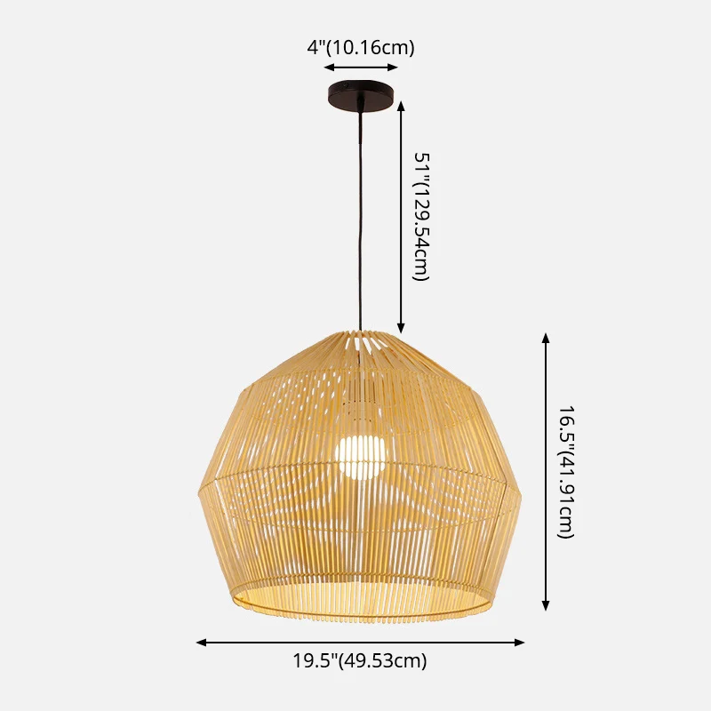 Ronde hangende verlichtingsarmatuur Aziatische stijl 1-lamps houten hanglamp voor balkon Clearhalo