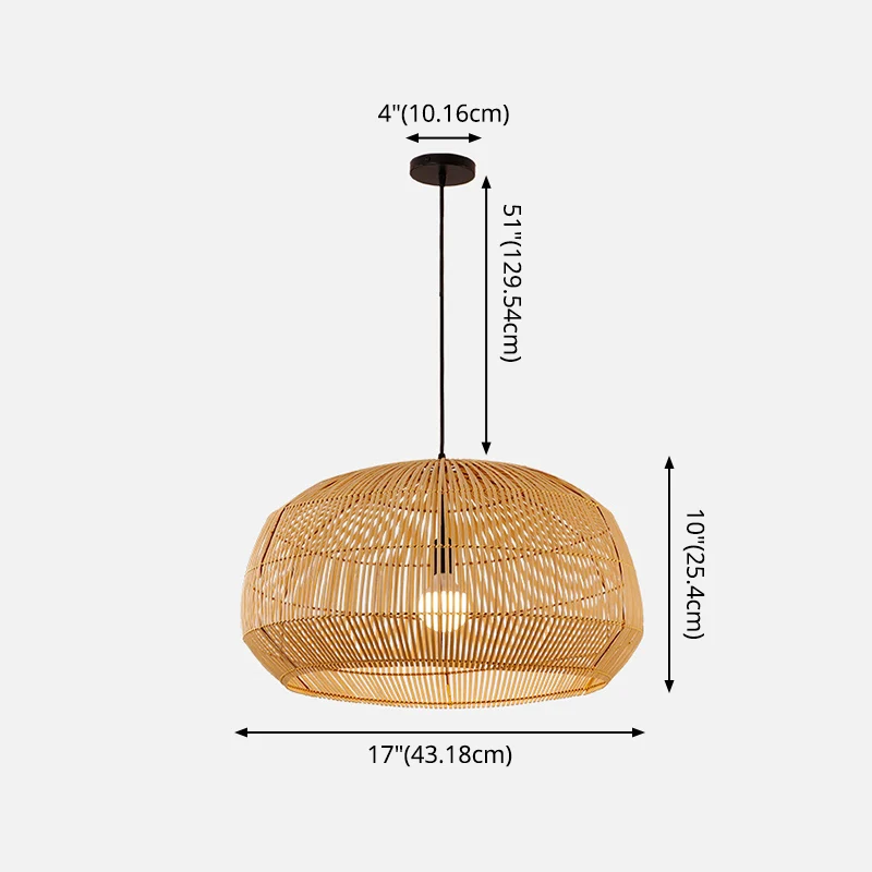 Ronde hangende verlichtingsarmatuur Aziatische stijl 1-lamps houten hanglamp voor balkon Clearhalo