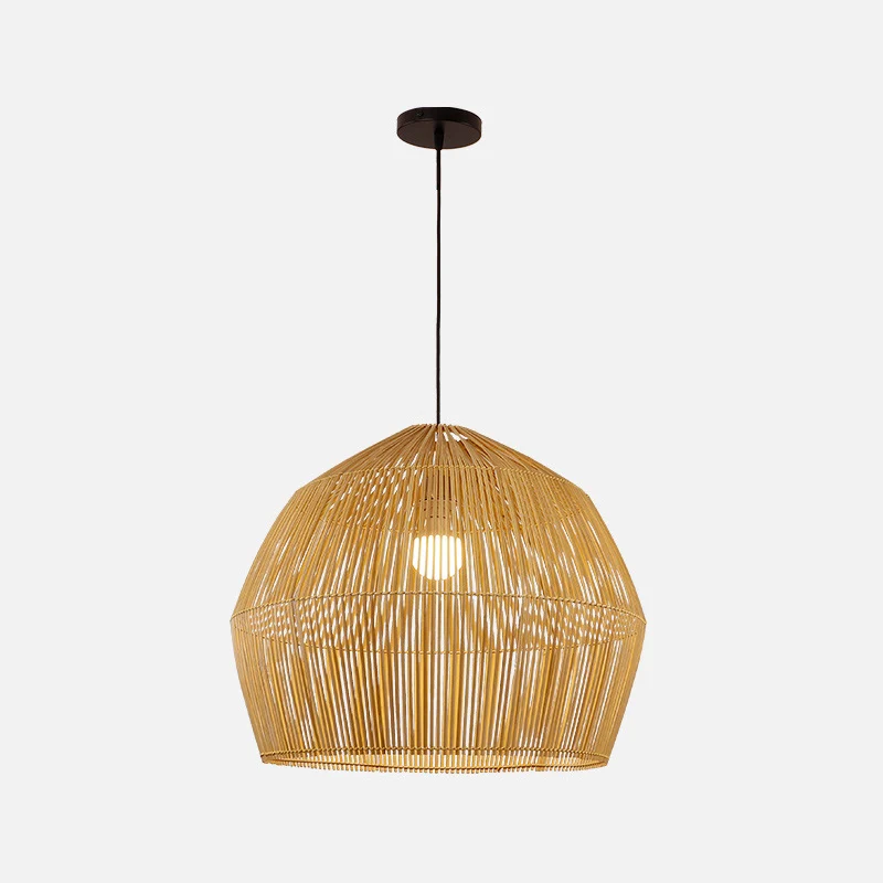Ronde hangende verlichtingsarmatuur Aziatische stijl 1-lamps houten hanglamp voor balkon Clearhalo