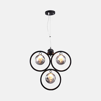 Ronde hanglamp van geblazen glas met kuiltjes, moderne 1/2/3-lichts led-hangende plafondlamp zwart met ijzeren ring Clearhalo
