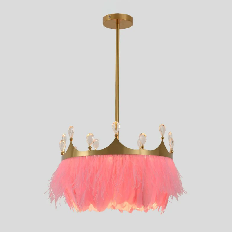 Ronde hanglamp voor de slaapkamer Feather 1-lamp Simplicity hanglamp met kristal en kroondecor goud Clearhalo