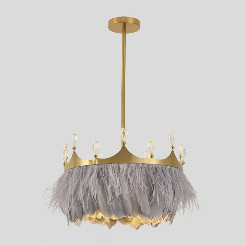 Ronde hanglamp voor de slaapkamer Feather 1-lamp Simplicity hanglamp met kristal en kroondecor goud Clearhalo