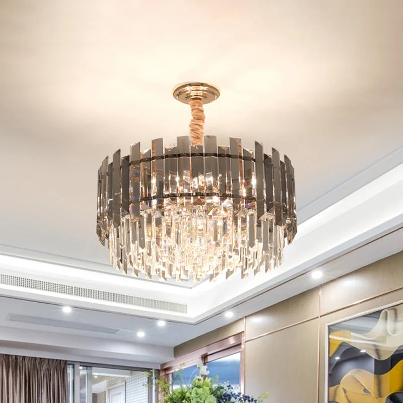 Ronde heldere kristallen prisma kroonluchterlamp moderne 9-lampen eetkamer hanglampset Clearhalo