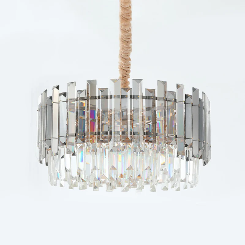 Ronde heldere kristallen prisma kroonluchterlamp moderne 9-lampen eetkamer hanglampset Clearhalo