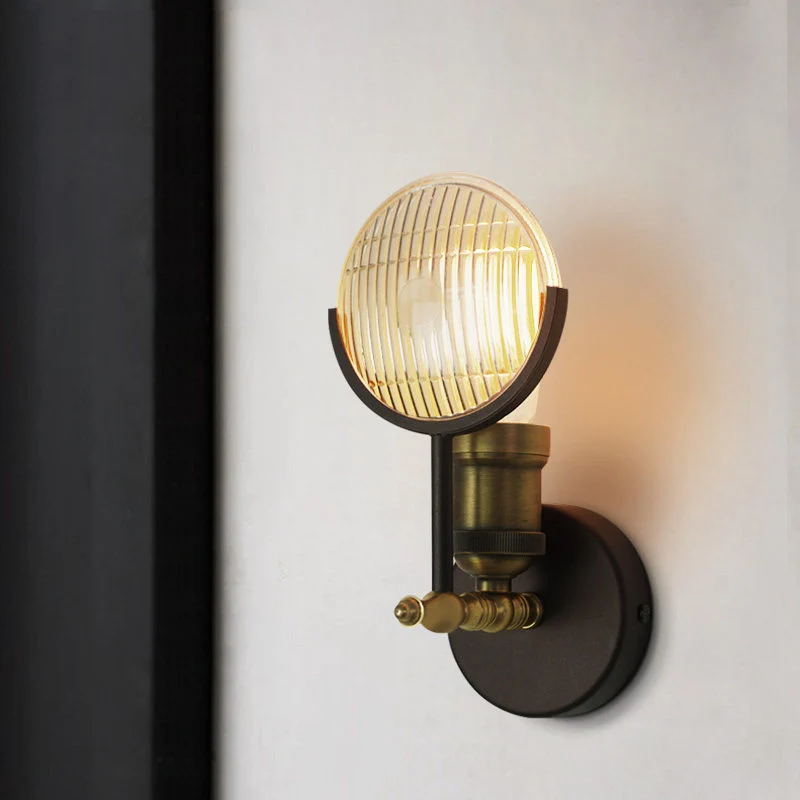 Ronde helderglazen wandkandelaar Koloniaal 1-lamps binnenwandgemonteerd lichtarmatuur zwart en goud Clearhalo