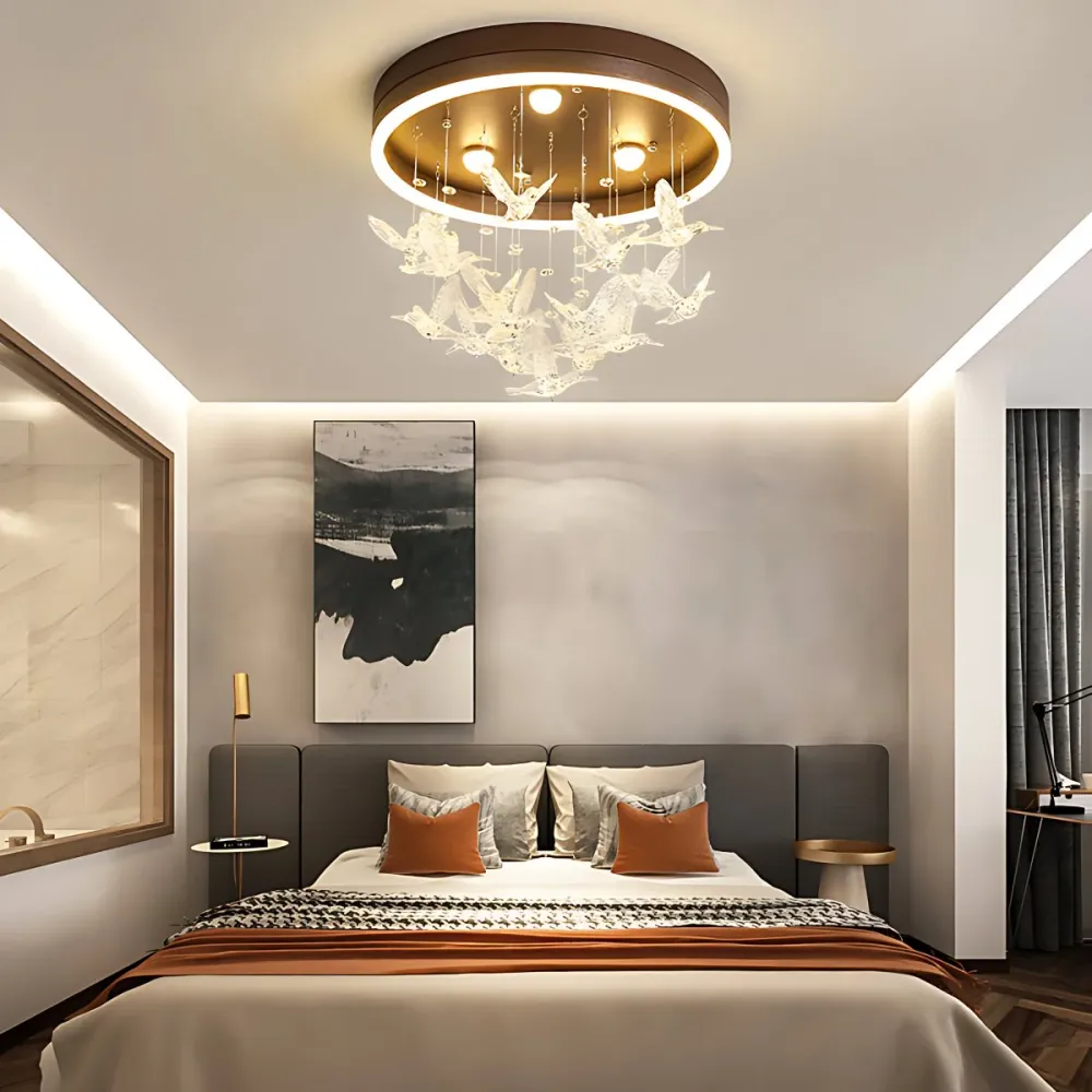 Ronde inbouwlamp met heldere kristallen vogel Moderne LED-inbouwlamp voor slaapkamer Clearhalo