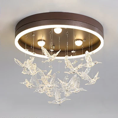 Ronde inbouwlamp met heldere kristallen vogel Moderne LED-inbouwlamp voor slaapkamer Clearhalo