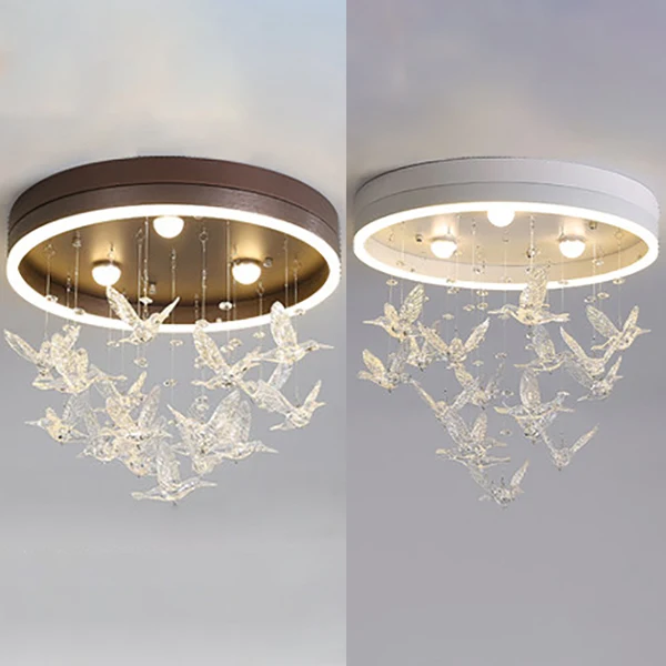 Ronde inbouwlamp met heldere kristallen vogel Moderne LED-inbouwlamp voor slaapkamer Clearhalo