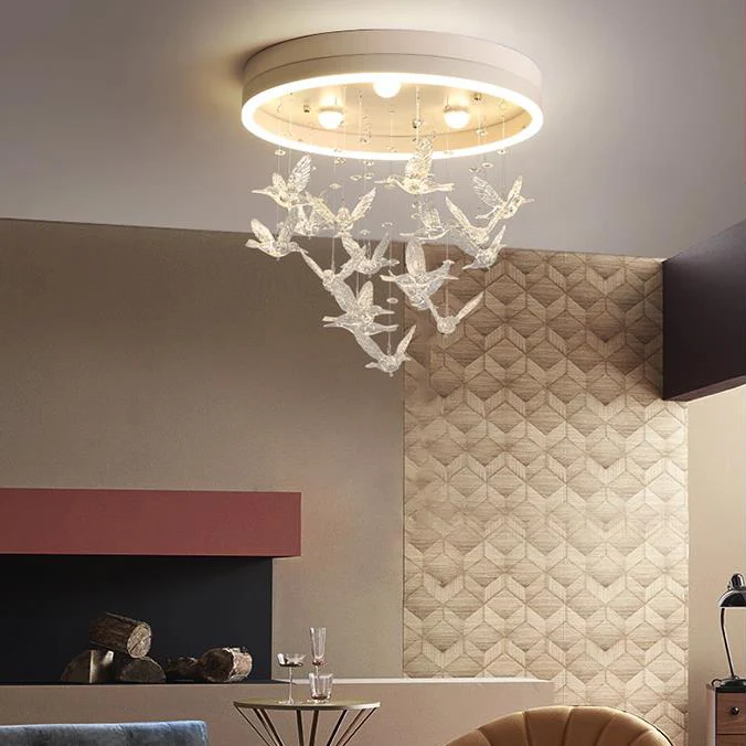 Ronde inbouwlamp met heldere kristallen vogel Moderne LED-inbouwlamp voor slaapkamer Clearhalo