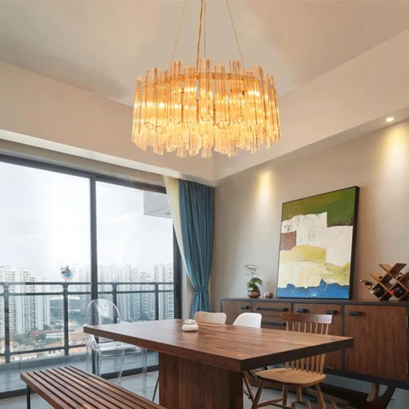 Ronde kroonluchter licht modern geribbeld helder kristal 8 koppen goud hangend lichtarmatuur Clearhalo