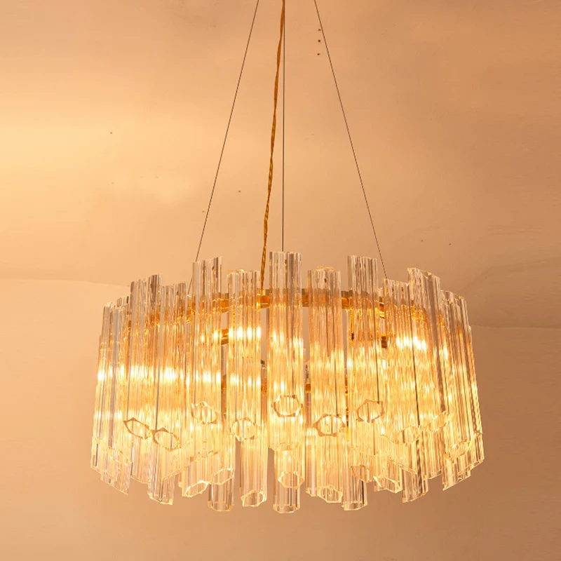 Ronde kroonluchter licht modern geribbeld helder kristal 8 koppen goud hangend lichtarmatuur Clearhalo