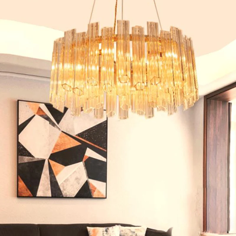 Ronde kroonluchter licht modern geribbeld helder kristal 8 koppen goud hangend lichtarmatuur Clearhalo