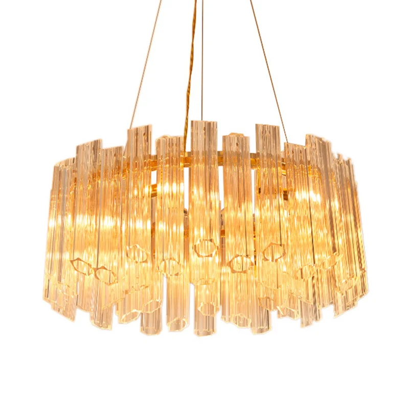 Ronde kroonluchter licht modern geribbeld helder kristal 8 koppen goud hangend lichtarmatuur Clearhalo