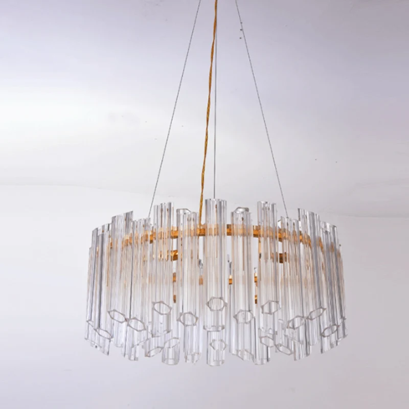 Ronde kroonluchter licht modern geribbeld helder kristal 8 koppen goud hangend lichtarmatuur Clearhalo