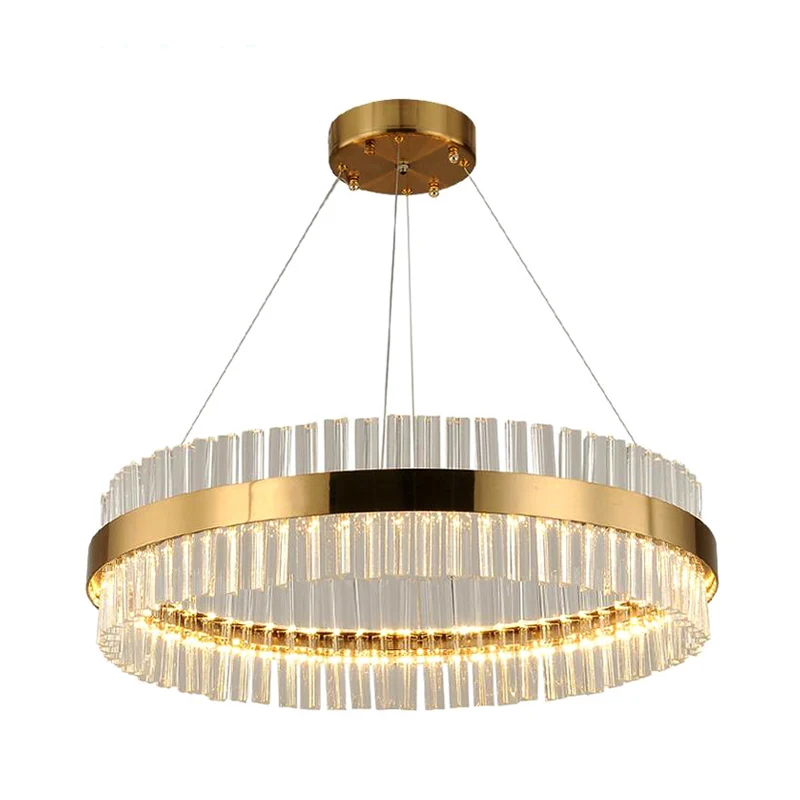 Ronde kroonluchter licht postmoderne kristallen staaf gouden LED hangende plafondlamp, 16"/19,5"/23,5" breed Clearhalo