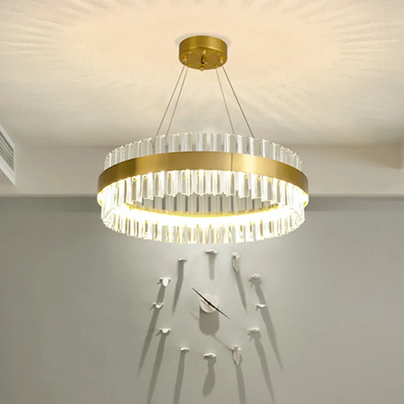 Ronde kroonluchter licht postmoderne kristallen staaf gouden LED hangende plafondlamp, 16"/19,5"/23,5" breed Clearhalo