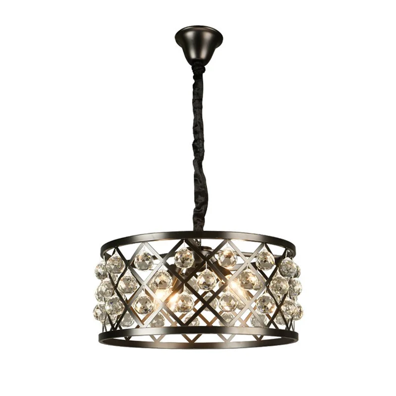 Ronde plafondlamp van metaal en kristal, 4 lampen, zwarte kroonluchterlamp voor eetkamer Clearhalo
