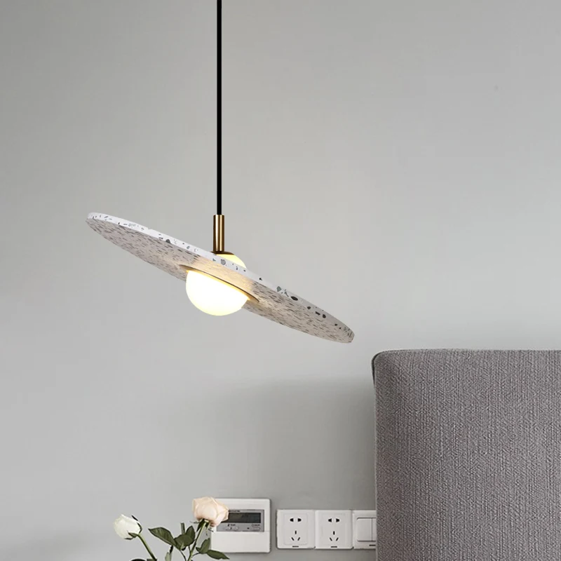 Ronde schijf terrazzo hanglamp modernistische 1-lamp wit/roze hangende hanglamp voor restaurant Clearhalo