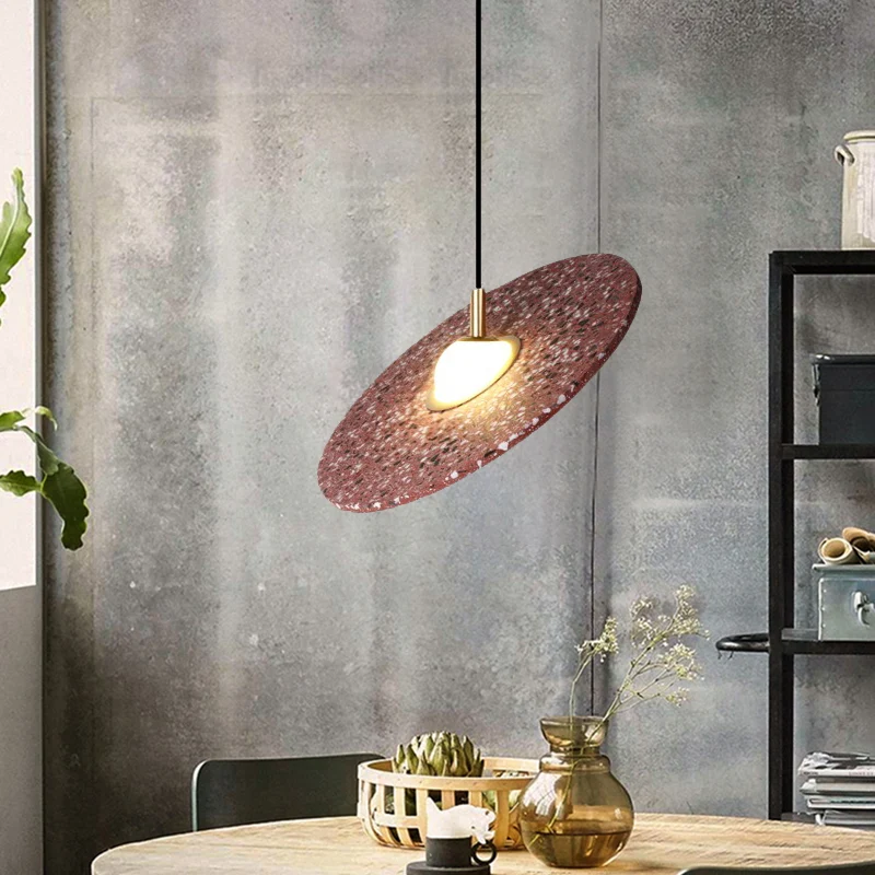 Ronde schijf terrazzo hanglamp modernistische 1-lamp wit/roze hangende hanglamp voor restaurant Clearhalo