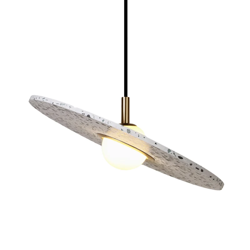 Ronde schijf terrazzo hanglamp modernistische 1-lamp wit/roze hangende hanglamp voor restaurant Clearhalo
