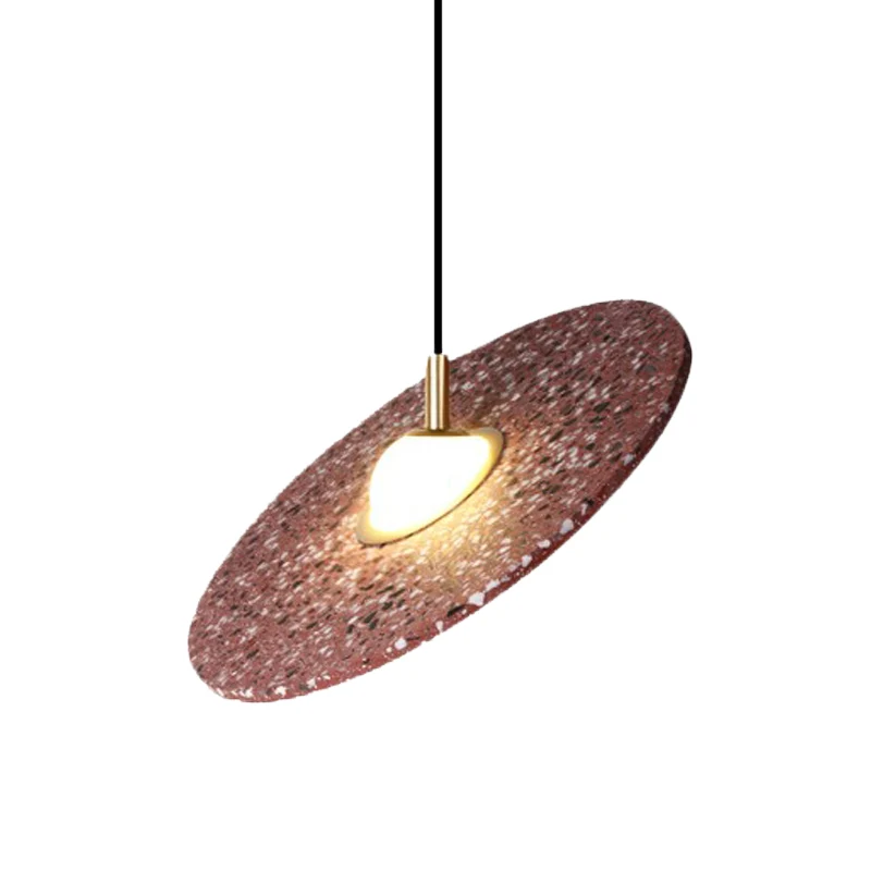 Ronde schijf terrazzo hanglamp modernistische 1-lamp wit/roze hangende hanglamp voor restaurant Clearhalo