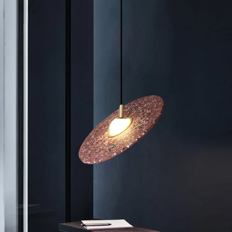 Ronde schijf terrazzo hanglamp modernistische 1-lamp wit/roze hangende hanglamp voor restaurant Clearhalo