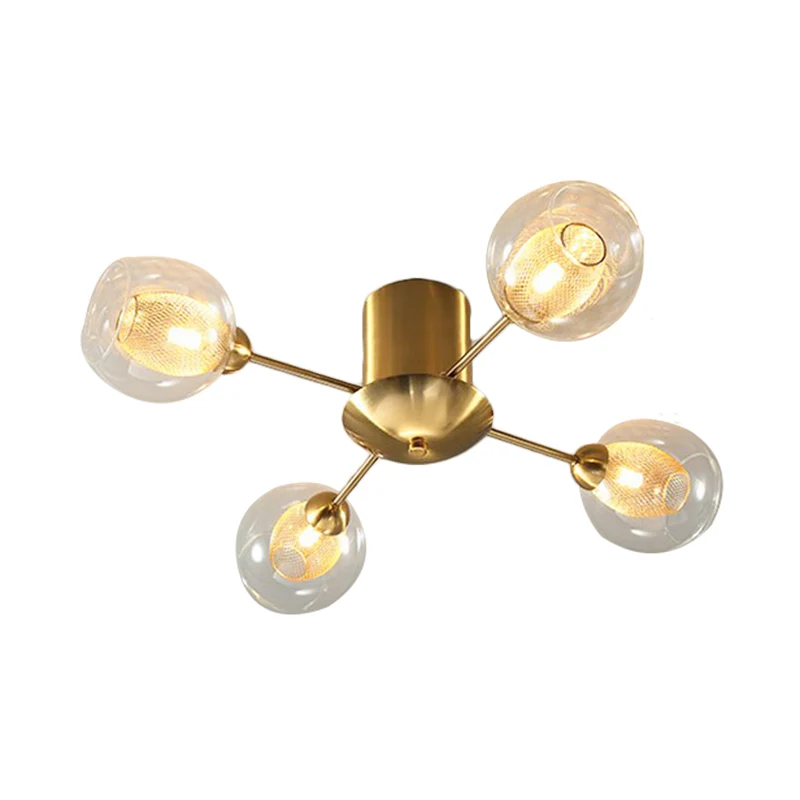 Ronde semi-inbouw modernistische helder glas 4/6 lampen gouden led semi-inbouw plafondlamp met binnengeribbelde glazen ova...