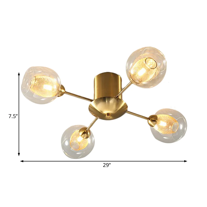 Ronde semi-inbouw modernistische helder glas 4/6 lampen gouden led semi-inbouw plafondlamp met binnengeribbelde glazen ova...