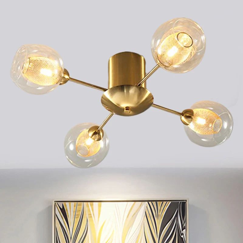 Ronde semi-inbouw modernistische helder glas 4/6 lampen gouden led semi-inbouw plafondlamp met binnengeribbelde glazen ova...