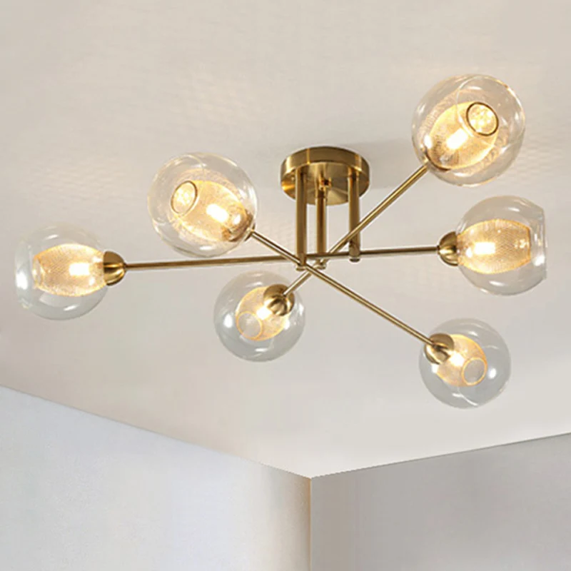 Ronde semi-inbouw modernistische helder glas 4/6 lampen gouden led semi-inbouw plafondlamp met binnengeribbelde glazen ova...