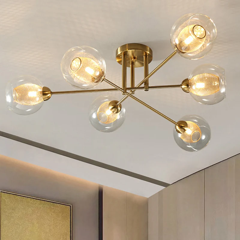 Ronde semi-inbouw modernistische helder glas 4/6 lampen gouden led semi-inbouw plafondlamp met binnengeribbelde glazen ova...