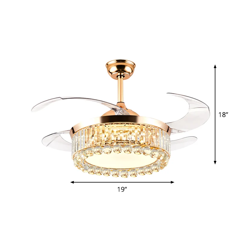 Ronde slaapkamer hangende ventilatorlamp Kristallen prisma's en lichtbollen 19" W LED-modernisme Semi-inbouwlicht goud, 4-...
